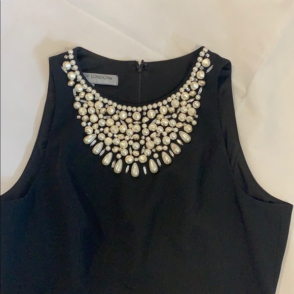 Black mid calf length dress Pearls and sequins - Picture 2 of 4